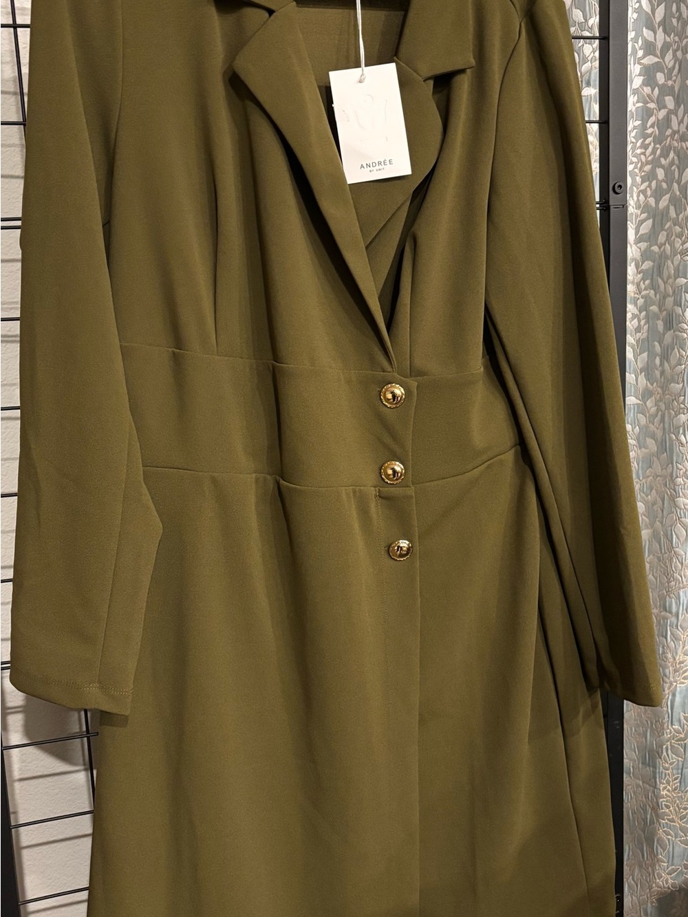 ANDREE BY UNIT Olive Long Sleeve Suit Dress with Gold Buttons